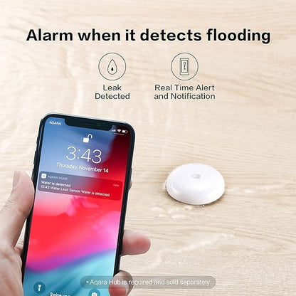 Aqara Water Leak Sensor, Zigbee Wireless Water Leak Detector for Alarm System and Smart Home Automation, Requires AQARA HUB, App Notifications, for Kitchen, Bathroom, Basement, Works with IFTTT