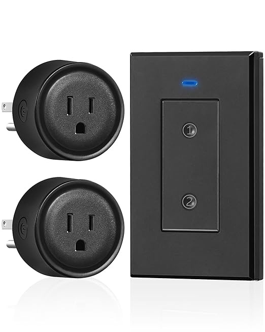 Black Remote Control Outlet Plug, WILAWELS Wireless Light Switch, On Off Remote Switch Outlet for Lights, Lamps, Home Appliance, 100ft RF Range, FCC Listed (1 Controller + 2 Outlets) H05RC1206