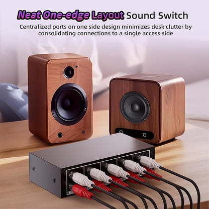 3.5mm Aux + RCA L/R Audio Switch Box 4 in 1 Out Bidirectional, BolAAzuL Stereo Audio Switcher Selector 4X1 Passive a/b Analog Audio Selector No Power Need