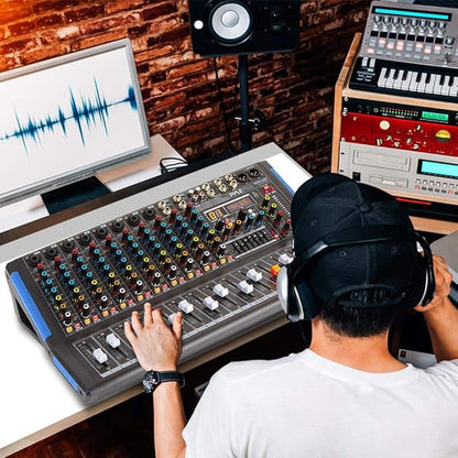 Pyle 6-Channel Bluetooth Studio Audio Mixer - DJ Controller w/ USB Drive - XLR Mic Input - +48V Phantom Power - 16 DSP Effects - MP3/WAV Playback - For Professional & Beginner Use - PMXU67BT