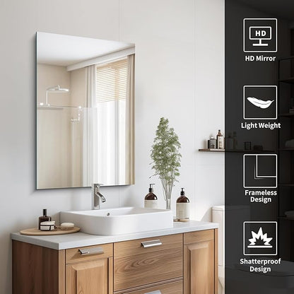 CILIBER Frameless Mirror, 24x36 Inch Bathroom Mirror for Wall, Rectangle Bathroom Vanity Mirrors with Polished Edge, Hangs Horizontally or Vertically for Bathroom, Bedroom and Living Room