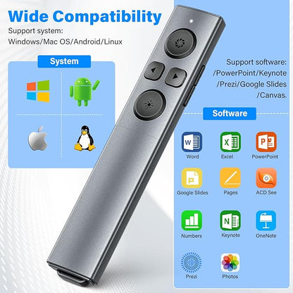 2-in-1 USB Type C Presentation Clicker, Rechargeable Wireless Presenter Remote, Clicker for PowerPoint Presentations, Pointer for Presentations Slide Advancer with Volume Control for Mac,Computer, PPT