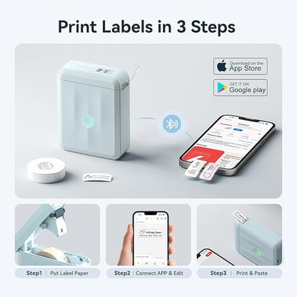 NIIMBOT D110 Upgraded Version Mini Label Maker Machine with Tape, Portable Bluetooth Thermal Printer, Sticker Labeler with Multiple Templates for Office Organization Home Kitchen School, Blue