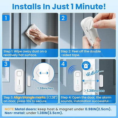Sanjie Door Alarm with Instant and Delayed Alerts 30s/1min/2min/4min, Door Window Ajar Alarms for Kids Safety/Home Security, Volume 0-120dB, Left Open Alert for Freezer Fridge Home, 2 Sensor