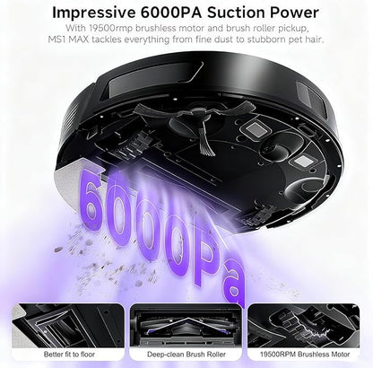 MONSGA Robot Vacuum and Mop Combo, 6000Pa Robotic Vacuum with 3.5L Self Emptying Station, Lidar Navigation Robot Vacuum Cleaner, 180mins Runtime, APP/Remote/Voice Control, for Hard Floors and Carpets