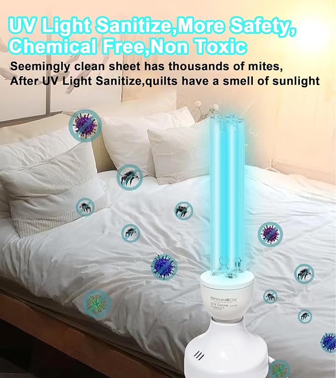 BAIMNOCM 50 Watt UV Light Sanitizer, UVC Germicidal Lamp with E26 Base and Remote Control, Home Disinfection Device UV Light Bulb for Basement/Bedroom/Kitchen, 2x25W Ultraviolet Light Lamp