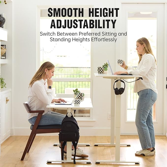 Veken 47.2 Inch Electric Standing Desk, Height Adjustable Sit Stand Up, Wood Desktop, Work Home Office Computer PC Desks, Gaming Writing Study Bedroom Rising Table, Tall Standup Workstation, White