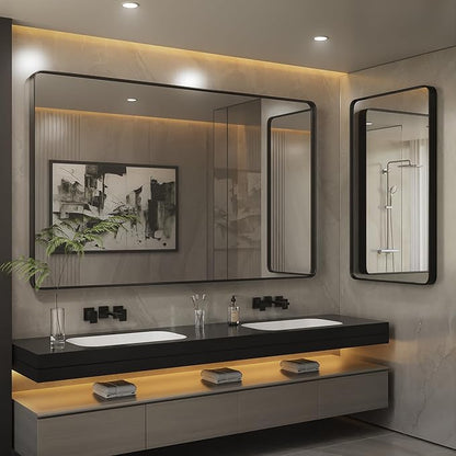 ISKM Black Framed Mirror for Wall 84"x 32", Large Bathroom Mirror Anti-Rust, Tempered Glass, Rounded Rectangle Mirror(Horizontal/Vertical)