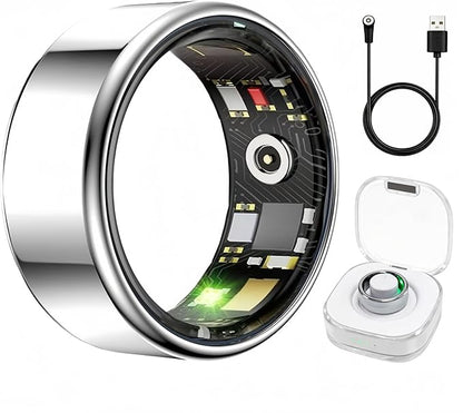 Smart Ring Health & Fitness Tracker for Men & Women, Heart Rate, SPO₂, Sleep & Activity Monitoring, IP68 Waterproof, Long Battery Life, Family Care Mode, No Subscription Fee (Silver, 7)