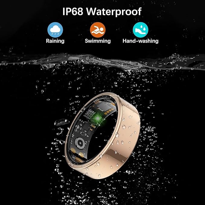 Smart Health Ring for Women Men, Fitness Tracker Ring with Heart Rate, Blood Oxygen, Sleep Tracker, Step Tracker, No Subscription Fee, IP68 Waterproof Smart Ring for iphone & Android (Rose Gold, 8#)