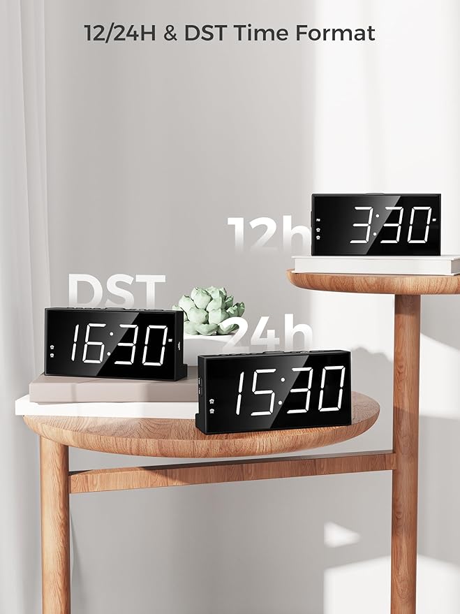 PPLEE Alarm Clock for Bedroom, 2 Alarms Loud LED Big Display Plug in Simple Basic Digital Clock with USB Charging Port, Adjustable Volume, Dimmable, Snooze for Deep Sleepers Kids Elderly Home Office