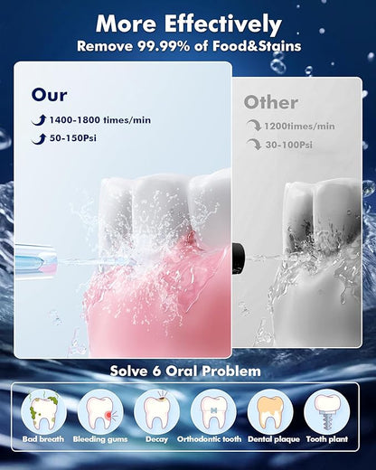 Water Flossers for Teeth - 5 Modes, 6 Flossing Tips, Rechargeable Cordless Portable 300ML Larger Tank Electric Waterflosser Cleaner IPX7 Waterproof Floss Cleaning Teeth Pick for Home Travel