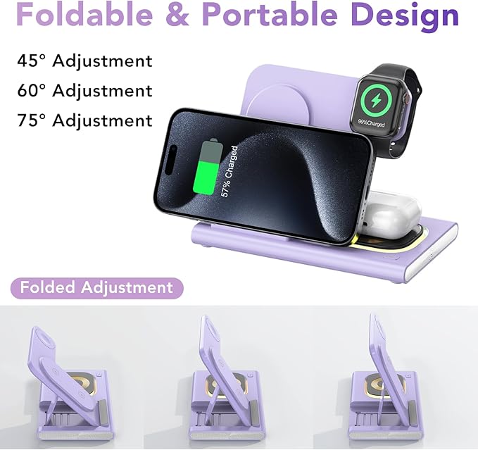3 in 1 Charging Station for iPhone 17 - Wireless Charger for Apple Devices for iPhone 17 16 15 14 13 12 11 Pro Max - Foldable Wireless Charging Station Dock Stand for Apple Watch Series & AirPods