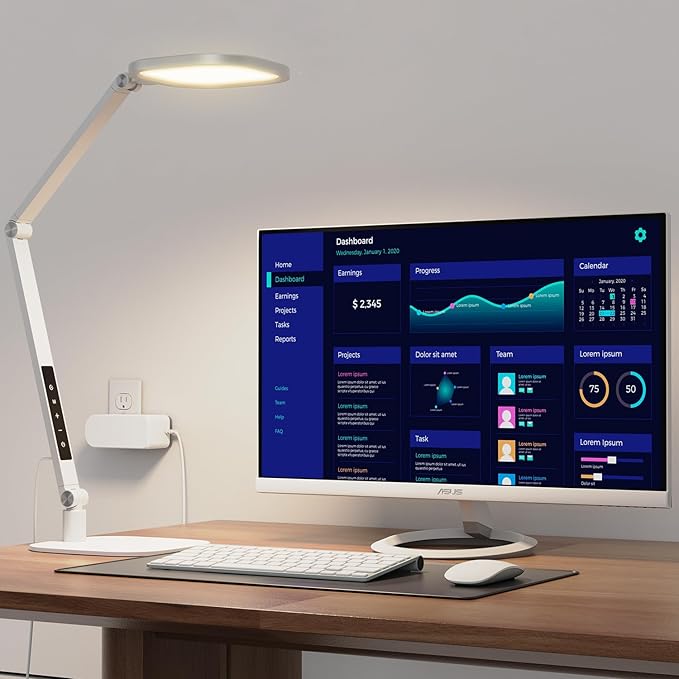 LED Desk Lamp for Home Office, Desk Light for Video Call, 3 Color Temperature 10 Brightness Computer Light, Dimmable Led Desk Light with Memory & Timer Func, Metal Swing Arm Architect Desk Lamp White