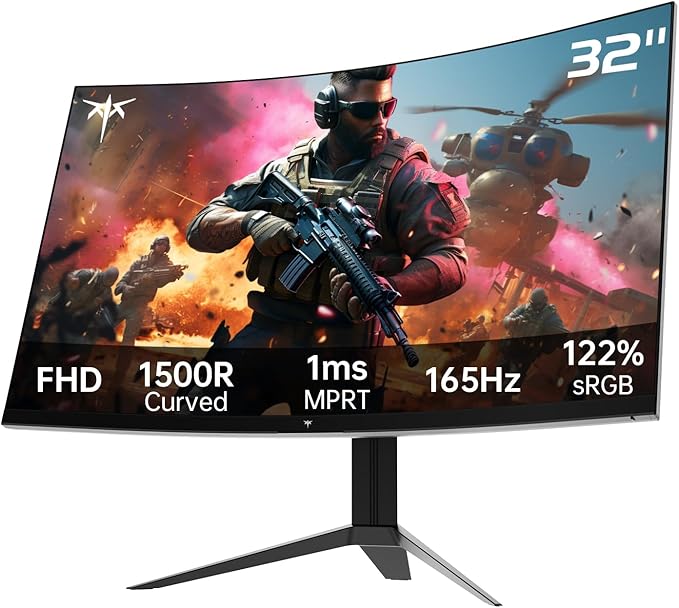 KTC 32 Inch FHD 1080p Curved Gaming Monitor - VA 1500R Curved Monitor, 165Hz 1ms MPRT, FreeSync & G-Sync, 122% sRGB, DP/HDMI, VESA, HDR10 for Gaming Home Office Business PC Monitor