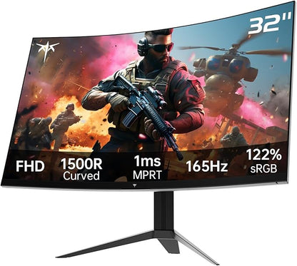 KTC 32 Inch FHD 1080p Curved Gaming Monitor - VA 1500R Curved Monitor, 165Hz 1ms MPRT, FreeSync & G-Sync, 122% sRGB, DP/HDMI, VESA, HDR10 for Gaming Home Office Business PC Monitor