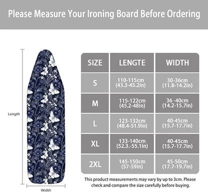 ZCFYGDX Ironing Board Covers Butterfly Blue Flower Print Lightweight & Breathable Anti-Slip & Wear-Resistant (14 x 45 in) Hook & Loop Elastic Edge Easy to Install, Scorch Resistant Decor Size-S