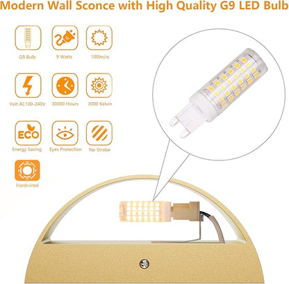 Aipsun Gold Wall Sconce Indoor Wall Lights Hardwired Set of 2 Up and Down Wall Mount Light for Living Room Bedroom Hallway Corridor Conservatory Warm White 3000K(with G9 Bulbs)