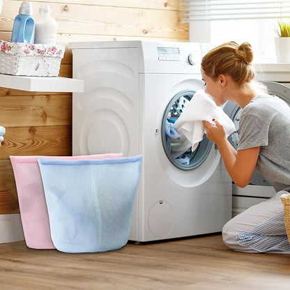 Guozcaray 2 Pcs Special Zoning laundry bag for delicates with handles mesh laundry bags washing machine laundry totes travel storage and sorting bag(Blue2)