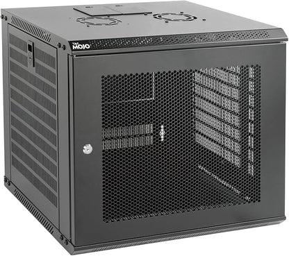 Tecmojo 9U Wall Mount Rack Network Cabinet for 19" IT Equipment,with Lockable Mesh Door and Side Panels,Cooling Fan,17.7inch Depth,Black
