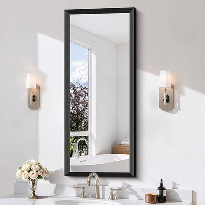 Black Bathroom Mirror 20 x 48 Inch Rectangle Wave Beveled for Wall Bathroom Vanity Mirror for Over Sink, Tempered Glass,for Entryway Hangs, Bathroom Living Room Horizontal or Vertical