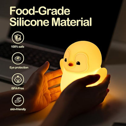 ATSUI Happy Penguin Night Light, LED Squishy Novelty Animal Lamp, Food Grade Silicone, 2 Level Dimmable, Nursery Nightlight for Desk Decor, Funny Gifts Stuff for Boys Girls Baby, White Elephant Gifts