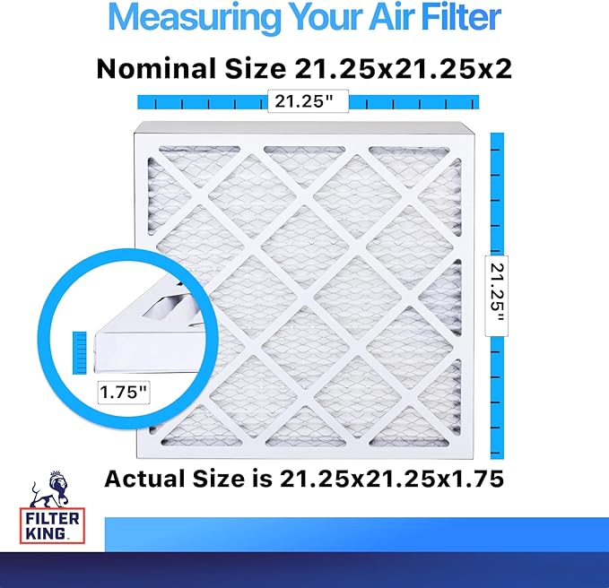 Filter King 21.25x21.25x2 Air Filter | 4-PACK | MERV 8 HVAC Pleated A/C Furnace Filters | MADE IN USA | Actual Size: 21.25 x 21.25 x 1.75"