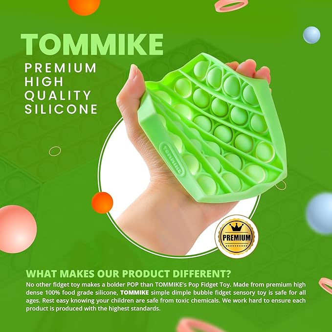 TOMMIKE Hexagon Push Pop Fidget Toy Bubble Sensory for Anxiety & Stress Relief Special Needs Autism Learning Office School Game Crafts Kids Adults (Green Ash)
