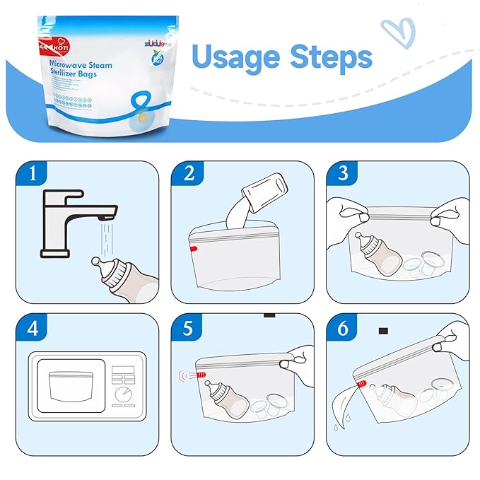 Microwave Steam Sterilizer Bags 12pc for Baby Bottles, Soothers,