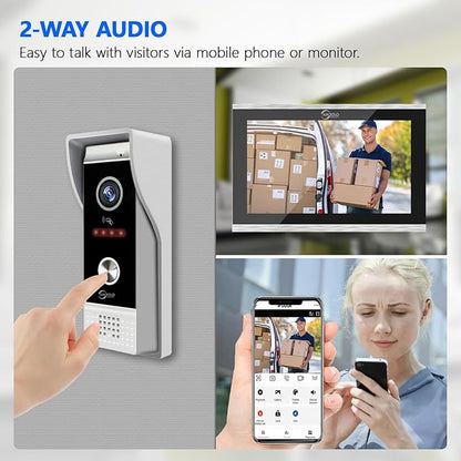 Wired Smart Video Apartments Intercom System,10 Inch Monitors with 1080P Doorbell Camera,3-in-1 Unlocking,TUYA WiFi Door Phone Kits, Ideal for Villas & Homes (1 doorbell + 4 Monitor)