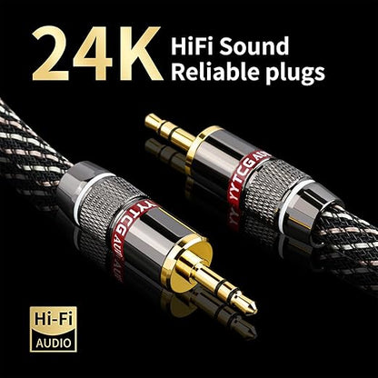 Audiophile HiFi Audio Cable–3.5mm to 3.5mm,6N OFC Core,24K Gold-Plated Plugs,with Nylon Braid,AUX Cable,Compatible with Phone,MP4,Speakers,Amplifiers,TV(1.64ft/0.5m)
