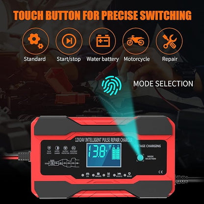 YONHAN Battery Charger 10-Amp 12V and 24V Fully-Automatic Smart Car Battery Charger, Battery Maintainer Trickle Charger, and Battery Desulfator with Temperature Compensation
