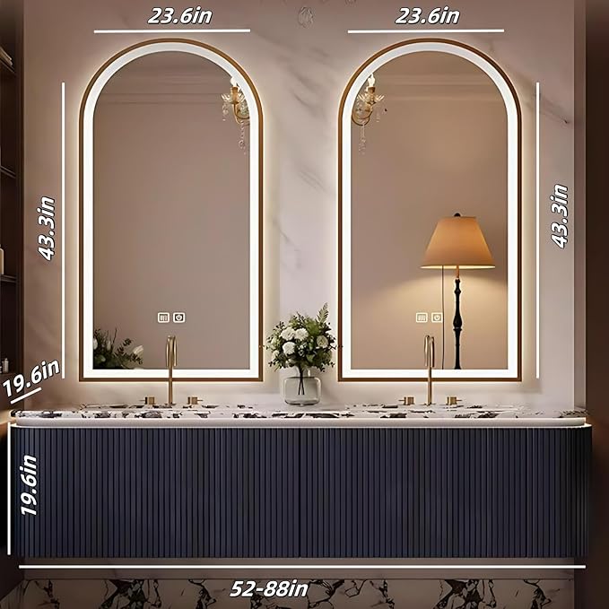 Bathroom Vanity with Double Sinks - LED Smart Defogging Mirror & Equipped with Tissue Hole | Modern Double Sink Bathroom Cabinet, 2 Drawers & Wavy Panel, Dark Blue (Mirror, 60IN)