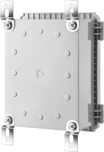 Gratury Junction Box, IP67 Waterproof Plastic Enclosure for Electrical Project, Hinged Grey Cover, Includes Mounting Plate and Wall Bracket 220×170×110mm (8.6"×6.7"×4.3")