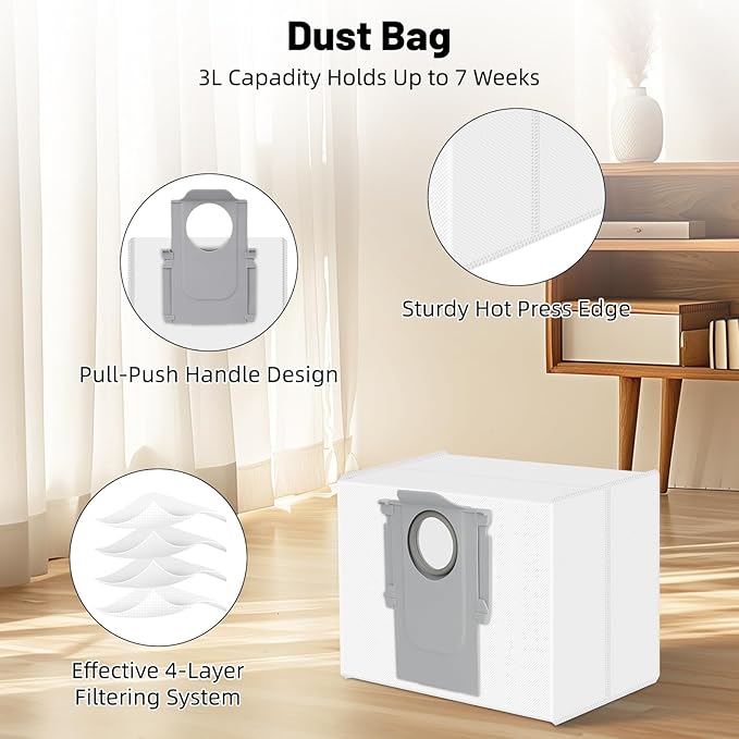 28 Pack Accessories Compatible with Roborock Q5 Pro/Q5 Pro+,Q8 Max/Q8 Max+ Vacuum Robot,Parts Include:2 Dual Roller Brush,6 Side Brush,4 HEPA Filter,8 Mop Cloth,6 Dust Bag,1 Cleaning Tool&1 Screwdrive