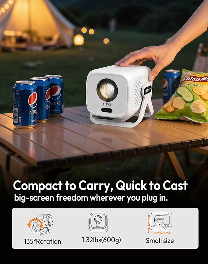 Xgody Gimbal N5 Compatible with Netflix & Auto Focus Keystone Smart Mini Projector with WiFi6 and Bluetooth, Portable Projector Native 1080P & Voice Controlled, 4K Home Movie Projector, White