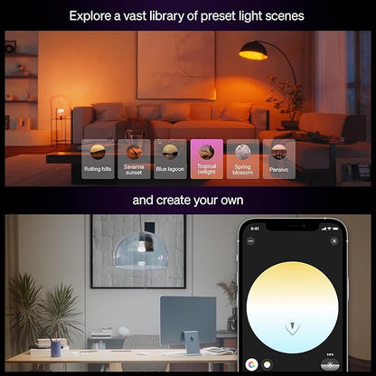 Philips Hue Smart LED A19 Bulb 4-Pack, White Color Ambiance, E26 Base, 7.2W, Full Spectrum Light 1000K-20000K, 810 Lumens, Dimmable, Works with Alexa, Google,& Apple Home