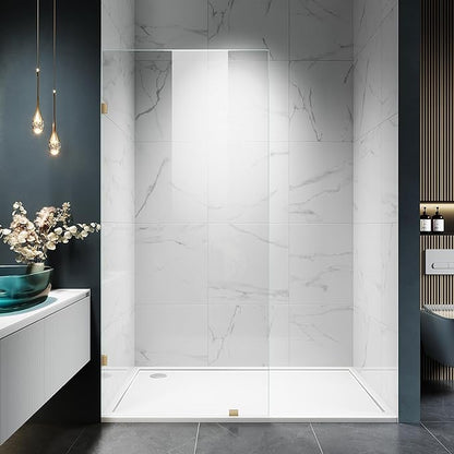 Shower Glass Panel, 35" W x 78.75" H Fixed Shower Screen Panel with 3/8"(10mm) SGCC Clear Tempered Glass, Frameless Walk in Shower Door for Bathroom (Bright Gold, 35" W x 78.75" H)