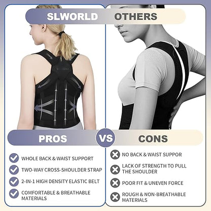 Posture Corrector for Women and Men Upgraded Back Brace, Adjustable Back Support for Upper and Lower Back Pain Relief, Shoulder Straightener for Hunchback, Scoliosis, Lumbar, Spine (Black, Large)