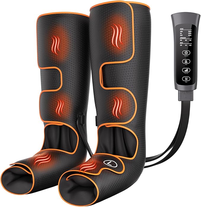 Leg Massager with Heat and Compression, Foot and Calf Massager for Circulation and Pain Relief, Compression Boots with Handheld Controller, 6 Modes 3 Intensities, Gift for Mom Dad