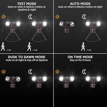 LEONLITE Motion Sensor Flood Light, ETL Listed, Aluminum LED Security Lights Dusk to Dawn, Adjustable Dual Heads, IP65 Waterproof, 1400lm Outdoor Floodlighting Fixture, 3000K Warm White, Bronze