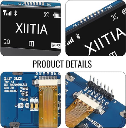 XIITIA 2pcs 2.42 inch 128x64 OLED LCD Display Module SSD1309 7 Pin SPI/IIC I2C Serial Interface for Arduino UNO R3 (White Light)