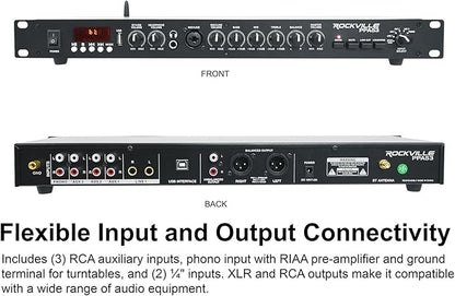 Rockville PPA53 Preamp Pro 1U Preamplifier w/Bluetooth, USB/Computer Interface, Multi-Input, High-Fidelity Audio, for Home Studio Recording & Live Sound