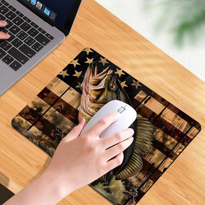 Wooden American Flag Fish Square Mouse pad, Texture, Waterproof, Anti Slip Rubber Base, Computer Mouse pad, Laptop Mouse pad