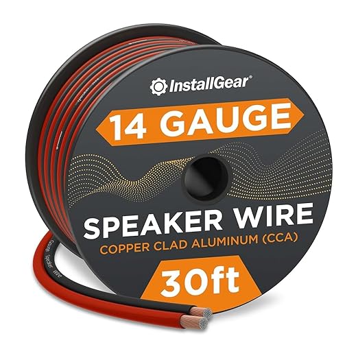 InstallGear 14 Gauge Speaker Wire - 30 Ft Copper Clad Aluminum Speaker Cable with Durable PVC Jacket - Red and Black Wire for Home Theater and Car Audio - Flexible Audio Cables