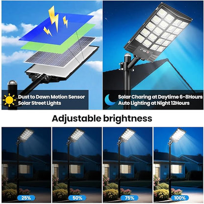 2 Pack 16" Large Solar Street Lights Outdoor Waterproof - Solar Powered Security Parking Lot Light Dusk to Dawn 60000LM,Motion Sensor Commercial LED Solar Flood Lights Remote Control for Outside Yard