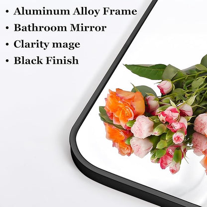 36" x 48"Bathroom Mirror, Matte Black Wall Mirror with Metal Frame, Decorative Rectangular Vanity Mirror for Bedroom Bathroom Living Room Entryway (Horizontal/Vertical)
