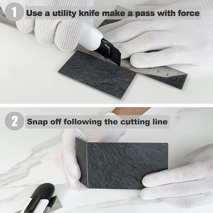 AULIGET 200 Pieces Black Slate Peel and Stick Backsplash Wall Tiles, 3" x 6" PVC Faux Stone Stick on Tiles for Backsplash Kitchen, Bathroom, Laundry Room, Camper, Fireplace