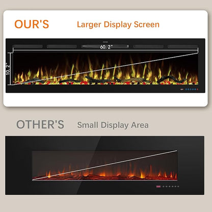 65" WiFi Electric Fireplace Inserts, Recessed and Wall Mounted Fireplace Heater W/Adjustable Flame Color & Brightness, Thermostat, 9H Timer, App and Remote Control, Low Noise, 750/1500W