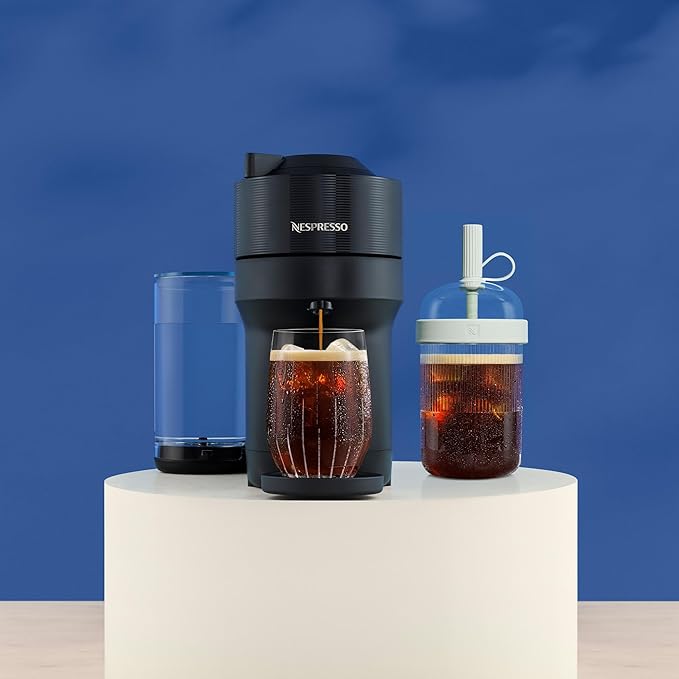 Nespresso Vertuo Pop+ Cold Value Added Bundle with Iced Coffee Tumbler by De'Longhi, Liquorice Black